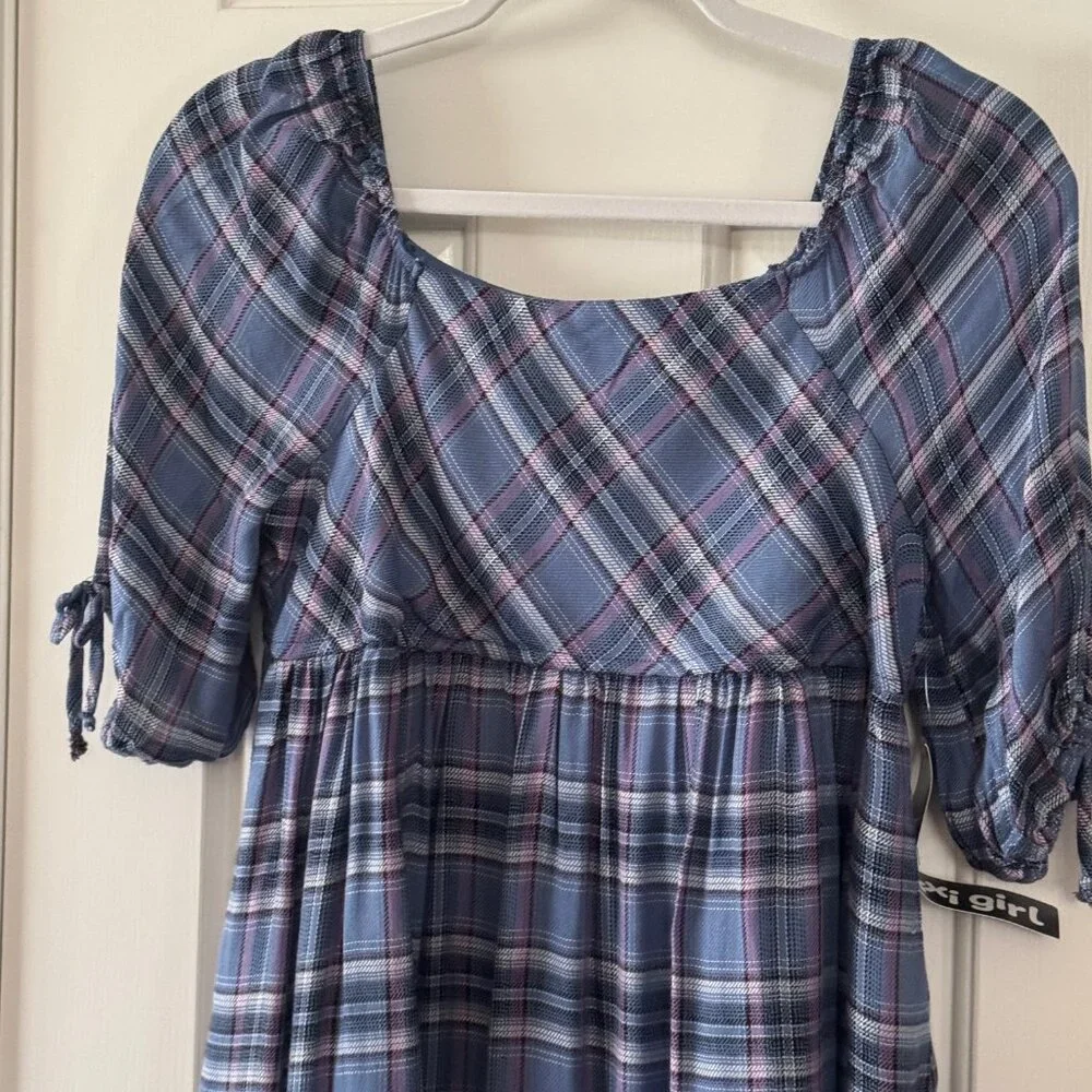 New Trixxi Girl Girls Blue Plaid Dress Size XL Extra Large